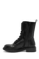 Women's Black Zipper Lace-Up Combat Boots | Derimod Women's Black Zipper Lace-Up Combat Boots | Derimod