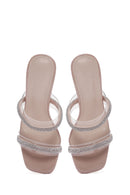 Women's Beige Stone Transparent Thick Heeled Slippers | Derimod Women's Beige Stone Transparent Thick Heeled Slippers | Derimod