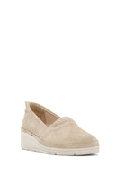 Women's Beige Wedge Heel Suede Leather Comfort Loafer | Derimod Women's Beige Wedge Heel Suede Leather Comfort Loafer | Derimod