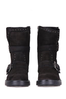 Women's Suede Boots with Stud and Buckle Detail | Derimod Women's Suede Boots with Stud and Buckle Detail | Derimod