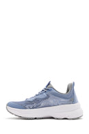 Women's Blue Lace-Up Thick-Sole Fabric Sneakers | Derimod Women's Blue Lace-Up Thick-Sole Fabric Sneakers | Derimod