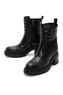 Women's Black Leather Zippered Heeled Boots | Derimod Women's Black Leather Zippered Heeled Boots | Derimod