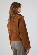 Anita Women's Brown Oversize Short Suede Leather Jacket | Derimod Anita Women's Brown Oversize Short Suede Leather Jacket | Derimod