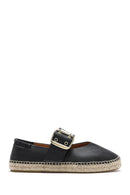 Women's Black Buckled Leather Espadrilles | Derimod Women's Black Buckled Leather Espadrilles | Derimod