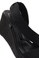 Women's Black Wedge Heeled Knitted Espadrille Sandals | Derimod Women's Black Wedge Heeled Knitted Espadrille Sandals | Derimod