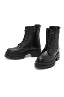 Women's Black Double Zipper Lace-Up Leather Combat Boots | Derimod Women's Black Double Zipper Lace-Up Leather Combat Boots | Derimod