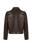 Jill Woman Brown Short Leather Jacket | Derimod Jill Woman Brown Short Leather Jacket | Derimod