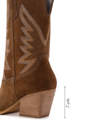 Women's Brown Stone Leather Cowboy Boots | Derimod Women's Brown Stone Leather Cowboy Boots | Derimod