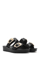 Women's Black Double Buckle Thick Soled Slippers | Derimod Women's Black Double Buckle Thick Soled Slippers | Derimod
