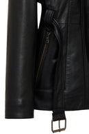 Edith Women's Black Collar Fur Leather Jacket | Derimod Edith Women's Black Collar Fur Leather Jacket | Derimod
