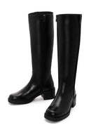 Women's Black Zippered Short Thick Heeled Leather Boots | Derimod Women's Black Zippered Short Thick Heeled Leather Boots | Derimod