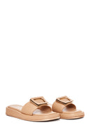 Women's Beige Leather Thick Soled Slippers | Derimod Women's Beige Leather Thick Soled Slippers | Derimod