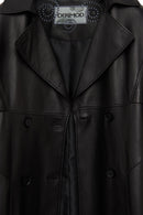 Natalia Women's Black Leather Trench Coat | Derimod Natalia Women's Black Leather Trench Coat | Derimod
