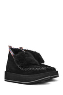 Women's Black Thick-Soled Fur Suede Leather Boots | Derimod Women's Black Thick-Soled Fur Suede Leather Boots | Derimod
