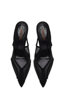 Woman Black High Thin Heeled Backless Suede Shoes | Derimod Woman Black High Thin Heeled Backless Suede Shoes | Derimod