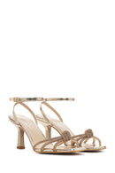 Women's Gold Ankle Buckle Stoned Thin Heel Sandals | Derimod Women's Gold Ankle Buckle Stoned Thin Heel Sandals | Derimod