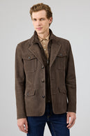 Sacramento Men's Brown Nubuck Leather Jacket | Derimod Sacramento Men's Brown Nubuck Leather Jacket | Derimod