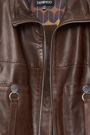 Edwina Women's Brown Leather Jacket with Removable Sleeves | Derimod Edwina Women's Brown Leather Jacket with Removable Sleeves | Derimod