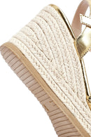 Women's Gold Ankle Buckle Braided Wedge Heel Espadrille Sandals | Derimod Women's Gold Ankle Buckle Braided Wedge Heel Espadrille Sandals | Derimod