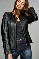 Linet Women's Leather Jacket | Derimod Linet Women's Leather Jacket | Derimod