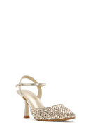 Women's Gold Ankle Buckle Braided Thin Heeled Shoes | Derimod Women's Gold Ankle Buckle Braided Thin Heeled Shoes | Derimod