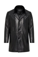 Barella Men's Black Collar Furry Leather Trench Coat | Derimod Barella Men's Black Collar Furry Leather Trench Coat | Derimod