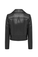 Atlantis Women's Black Double Breasted Leather Jacket | Derimod Atlantis Women's Black Double Breasted Leather Jacket | Derimod
