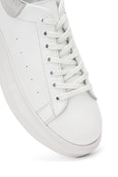 Woman White Laced Thick Sole Leather Sneakers | Derimod Woman White Laced Thick Sole Leather Sneakers | Derimod