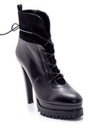 Women's Leather Lace Detailed Heeled Boots | Derimod Women's Leather Lace Detailed Heeled Boots | Derimod