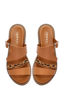 Women's Brown Leopard Patterned Leather Slippers | Derimod Women's Brown Leopard Patterned Leather Slippers | Derimod