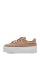 Women's Beige Lace-up Thick-Sole Leather Sneaker | Derimod Women's Beige Lace-up Thick-Sole Leather Sneaker | Derimod