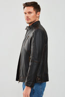 New Durant Erkek Siyah Slim-Fit Vintage Deri Mont | Derimod New Durant Erkek Siyah Slim-Fit Vintage Deri Mont | Derimod