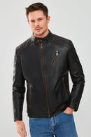 New Durant Erkek Siyah Slim-Fit Vintage Deri Mont | Derimod New Durant Erkek Siyah Slim-Fit Vintage Deri Mont | Derimod