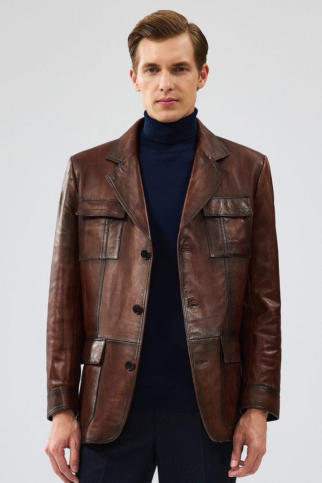 Kevin Erkek Kahverengi Blazer Deri Ceket