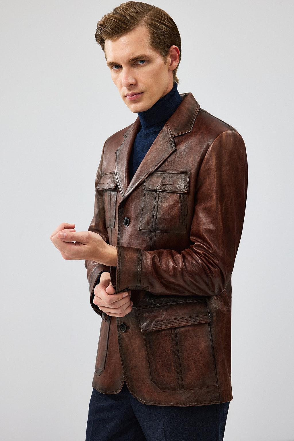 Kevin Erkek Kahverengi Blazer Deri Ceket