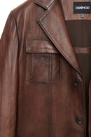 Kevin Men's Camel Blazer Leather Jacket | Derimod Kevin Men's Camel Blazer Leather Jacket | Derimod