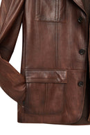 Kevin Men's Camel Blazer Leather Jacket | Derimod Kevin Men's Camel Blazer Leather Jacket | Derimod