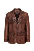 Kevin Men's Camel Blazer Leather Jacket | Derimod Kevin Men's Camel Blazer Leather Jacket | Derimod