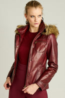 Elena Women's Leather Jacket | Derimod Elena Women's Leather Jacket | Derimod