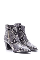 Women's Snake Pattern Heeled Leather Boots | Derimod Women's Snake Pattern Heeled Leather Boots | Derimod