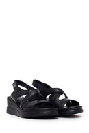 Woman Black Wedge Heel Leather Comfort Sandal | Derimod Woman Black Wedge Heel Leather Comfort Sandal | Derimod