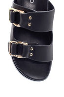 Women's Black Double Buckle Slippers | Derimod Women's Black Double Buckle Slippers | Derimod