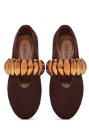Women's Brown Metal Detailed Suede Leather Ballerinas | Derimod Women's Brown Metal Detailed Suede Leather Ballerinas | Derimod