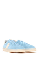 Woman Blue Lace-Up Suede Leather Sneakers | Derimod Woman Blue Lace-Up Suede Leather Sneakers | Derimod