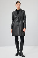 Christina Women's Black Fur Long Leather Coat | Derimod Christina Women's Black Fur Long Leather Coat | Derimod