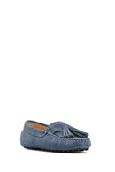 Women's Blue Tassel Suede Leather Loafer | Derimod Women's Blue Tassel Suede Leather Loafer | Derimod