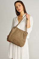 Mink Women's Leather Shoulder Bag with Chain Handle | Derimod Mink Women's Leather Shoulder Bag with Chain Handle | Derimod