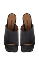 Women's Black Heeled Leather Slippers | Derimod Women's Black Heeled Leather Slippers | Derimod