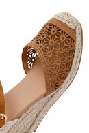 Women's Tan Wedge Heel Espadrilles with Ankle Buckle | Derimod Women's Tan Wedge Heel Espadrilles with Ankle Buckle | Derimod
