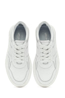 Woman White Laced Thick Sole Leather Sneakers | Derimod Woman White Laced Thick Sole Leather Sneakers | Derimod
